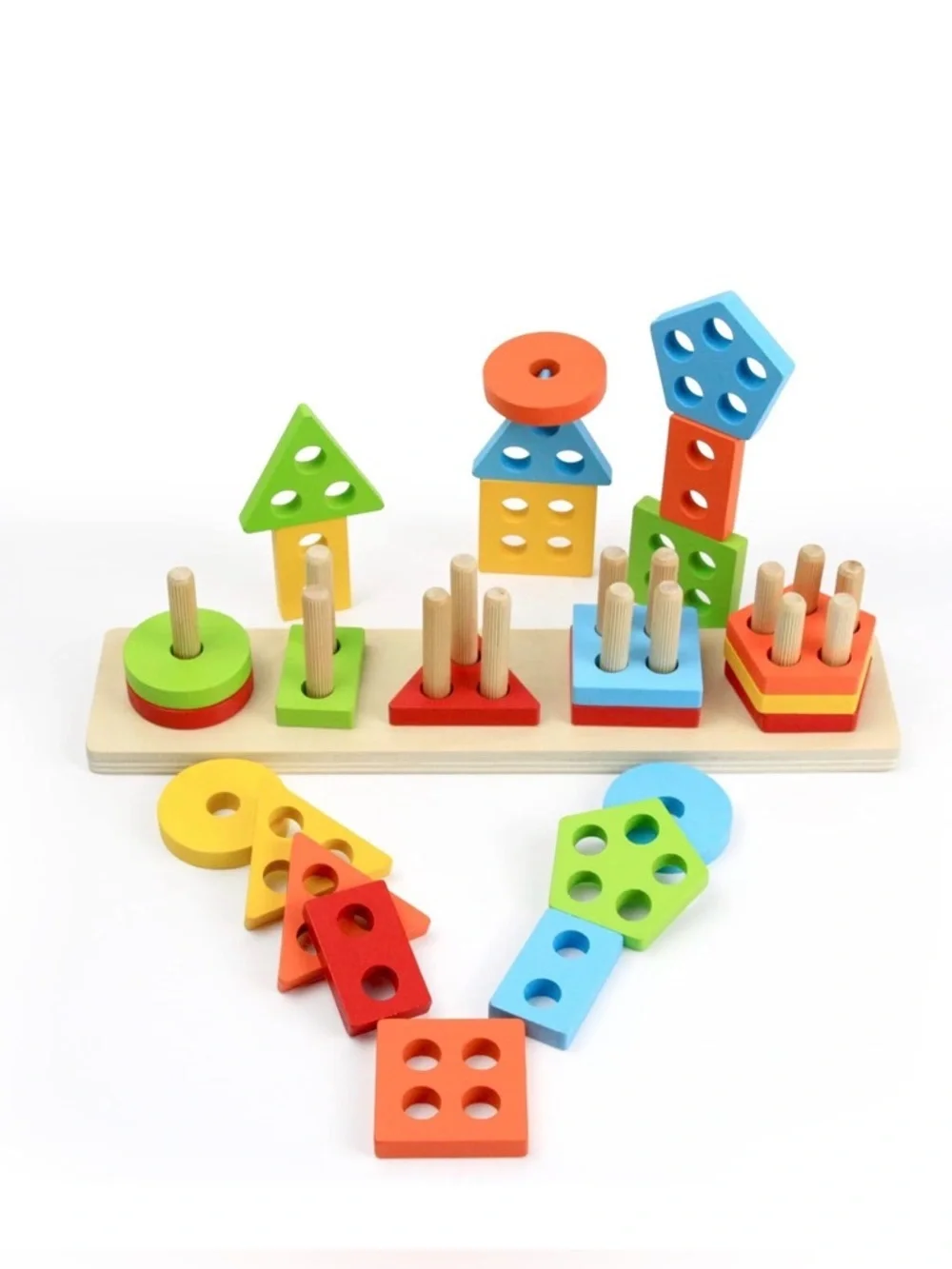 Wooden Colorful Shape Stacking Toy - Educational Kids Sorting Puzzle Stackable